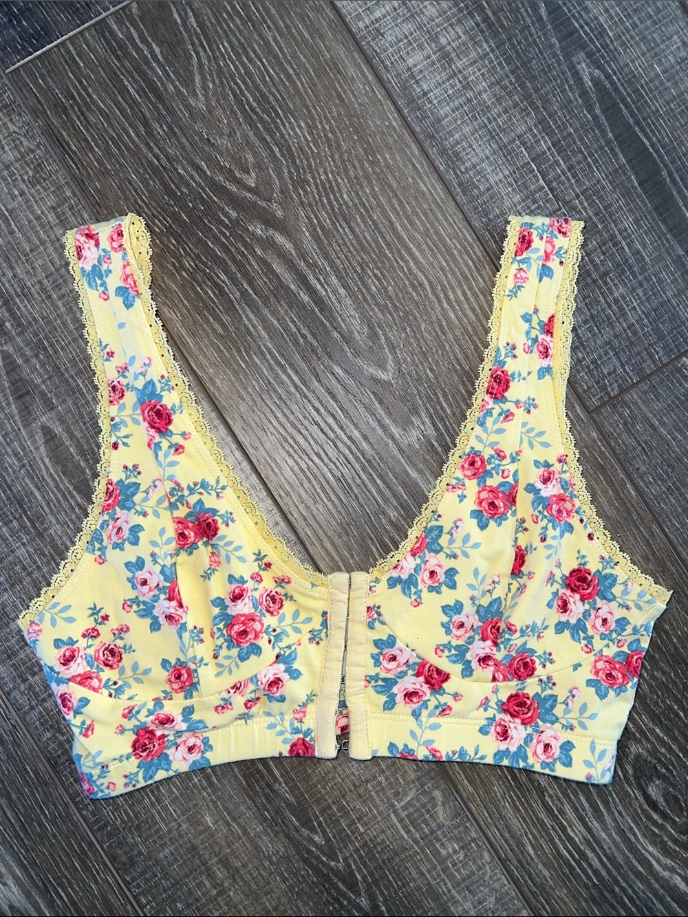 Yellow Floral Lace-Trim Bralette